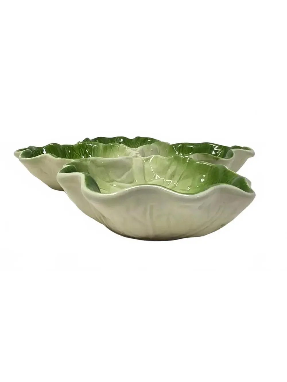 Vintage Made in USA Green Cabbage Leaf 4-Part Relish Serving Tray